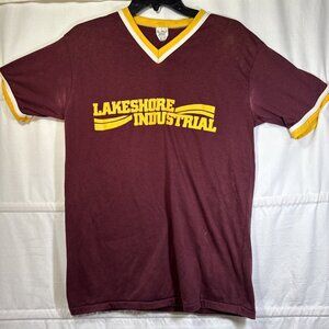 VTG 70s Lakeshore Industrial V-neck Team T-Shirt Jersey Sz L #17 Don Alteson USA